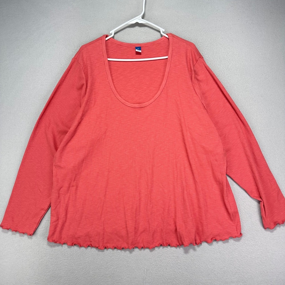 Old Navy Ribbed Blouse Womens 4X Scoop Neck Coral Pink Long Sleeve NWT